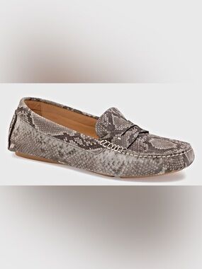 Quiet Luxury Suede Loafers Taupe Snake Print Penny Flats 7.5
